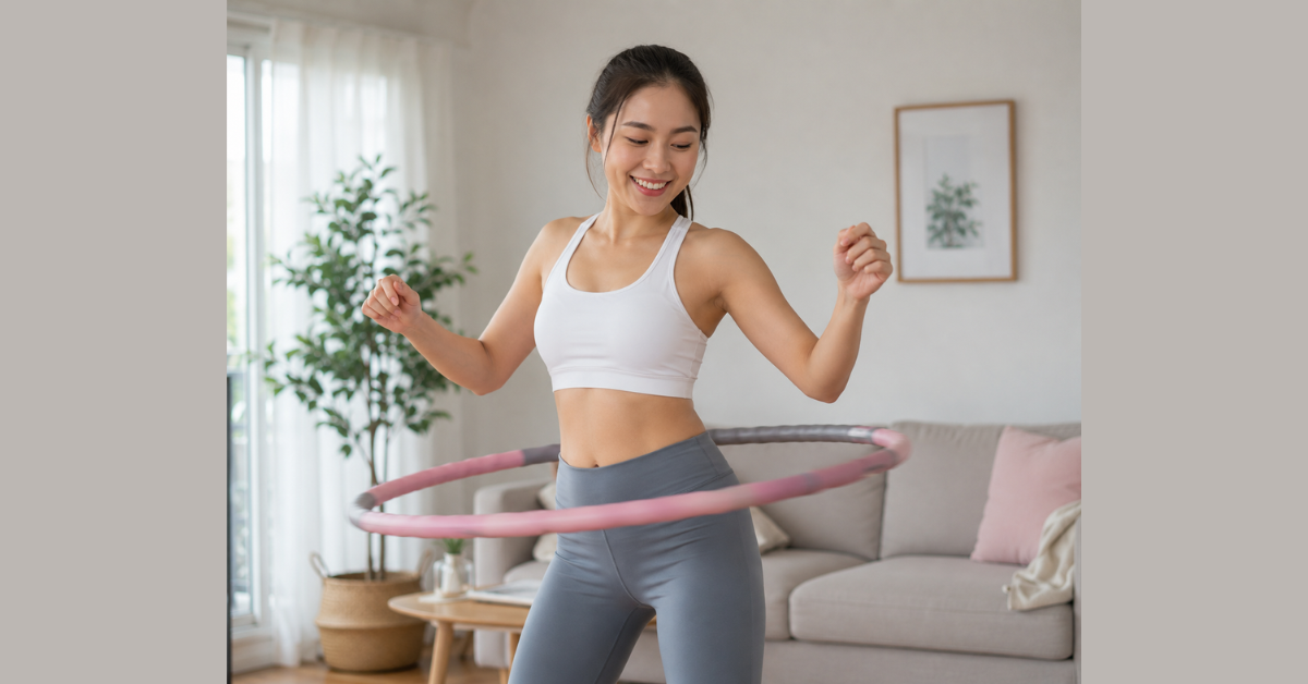 A woman playing hula hoop to reduce tummy fat